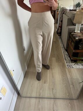 Athleta Cream Wide-Leg High-Rise Trousers